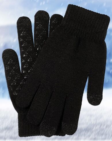 SATINIOR 4 Pairs Winter Gloves for Men Knit Warm Lining Cold Weather Gloves with Anti Slip Grips Touch Screen Texting Mittens in Saudi Arabia