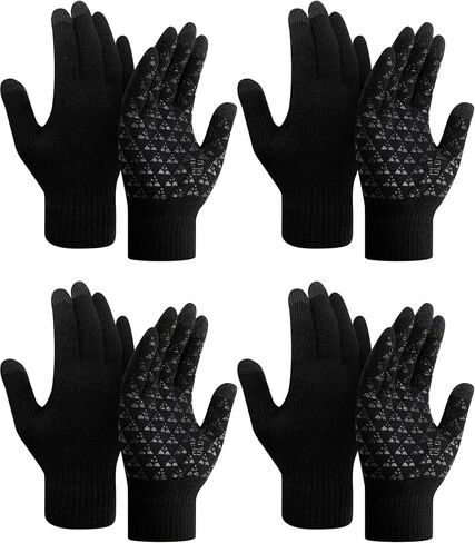 SATINIOR 4 Pairs Winter Gloves for Men Knit Warm Lining Cold Weather Gloves with Anti Slip Grips Touch Screen Texting Mittens in Saudi Arabia
