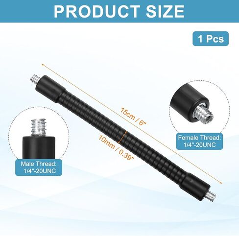 PATIKIL 8" Gooseneck, 1/4"-20 Male to Male Thread Metal Universal Hose Flexible Arm Gooseneck Tube Extension Holder for Action Camera, Phone, Microphone, Black in Saudi Arabia