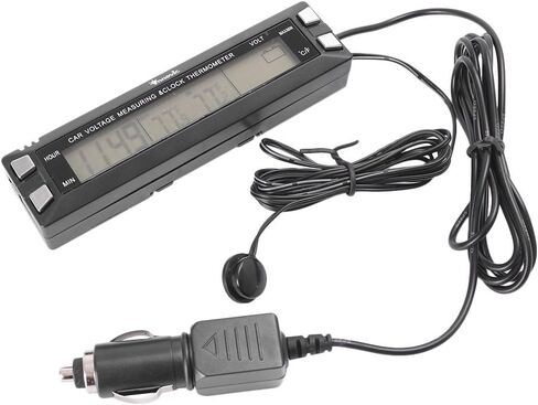Chcury1 13.5 x 3.5 x 2.5cm Indoor Outdoor Temperature Voltage Meter LCD Clock Alarm Thermometer Black for Truck Pickup SUV for Jeep for Vans Trailers Universal Car in Saudi Arabia