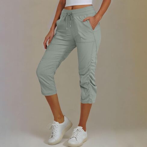 Womens Athletic Capri Pants Side Luched Capris تمرينات خفيفة الوزن يركض الركض مع جيوب in Kuwait
