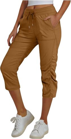 Womens Athletic Capri Pants Side Luched Capris تمرينات خفيفة الوزن يركض الركض مع جيوب in Kuwait