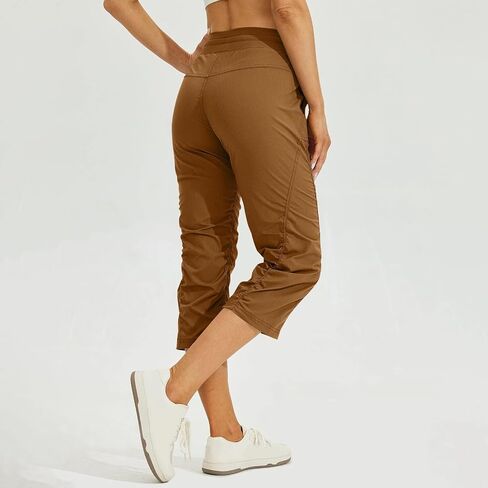 Womens Athletic Capri Pants Side Luched Capris تمرينات خفيفة الوزن يركض الركض مع جيوب in Kuwait