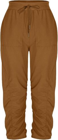 Womens Athletic Capri Pants Side Luched Capris تمرينات خفيفة الوزن يركض الركض مع جيوب in Kuwait