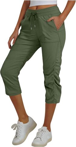Womens Athletic Capri Pants Side Luched Capris تمرينات خفيفة الوزن يركض الركض مع جيوب in Saudi Arabia