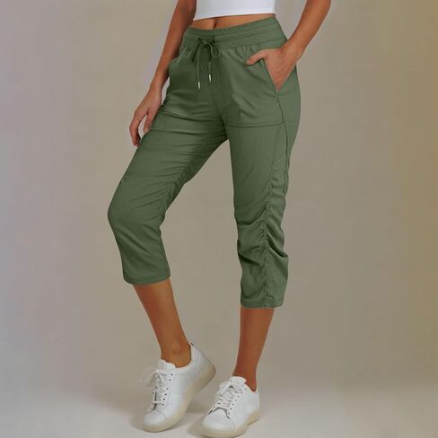 Womens Athletic Capri Pants Side Luched Capris تمرينات خفيفة الوزن يركض الركض مع جيوب in Saudi Arabia