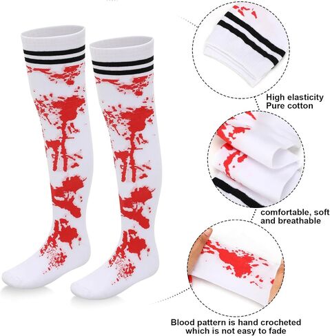 Ramede Cheerleader Halloween Striped Socks for Girls Halloween Bloody Socks Fearsome Spiritless Zombie Accessories in Saudi Arabia