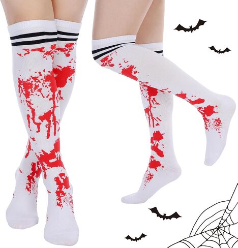 Ramede Cheerleader Halloween Striped Socks for Girls Halloween Bloody Socks Fearsome Spiritless Zombie Accessories in Saudi Arabia