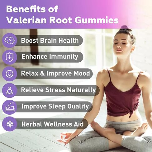 Valerian Root Gummies - Sugar Free Valerian Root Supplement for Adults, Herbal Supplement for Relaxation, Calming & Zzz, Vegan, Raspberry Flavor, 60 Count in Saudi Arabia