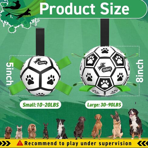 Dog Toys Soccer Ball with Straps - Durable Dog Balls for Large Dogs, Beach Pool Dog Water Toy, Dog Tug Toys for Tug of War, Puppy Dog Birthday Gifts (8 Inch) in Saudi Arabia