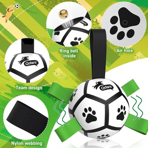Dog Toys Soccer Ball with Straps - Durable Dog Balls for Large Dogs, Beach Pool Dog Water Toy, Dog Tug Toys for Tug of War, Puppy Dog Birthday Gifts (8 Inch) in Saudi Arabia