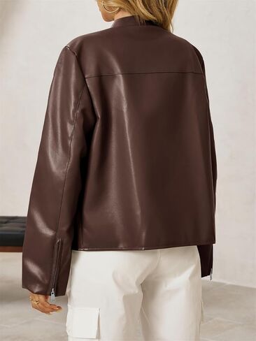 Tankaneo Womens Faux Leather Bomber Jackets Zip Up Color Block Moto Biker Jacket Casual Vintage Y2K Racing Coat in Saudi Arabia