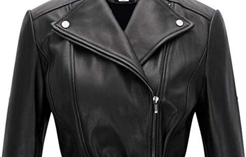 Belle Black Blazar Trench Coat Belted Peplum Real Leather Jacket Women in Saudi Arabia
