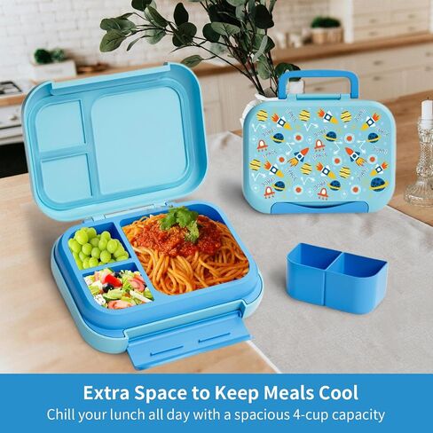 Prints Leak-Proof XL Lunch Box - Reusable 3-Compartment Containers Bento Box for meal Prepping;5-Cup Capacity for Adults & Ages 8+, BPA-Free, Dishwasher Safe (Yellow - Trucks) in Saudi Arabia