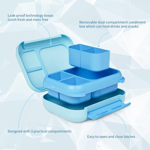 Prints Leak-Proof XL Lunch Box - Reusable 3-Compartment Containers Bento Box for meal Prepping;5-Cup Capacity for Adults & Ages 8+, BPA-Free, Dishwasher Safe (Yellow - Trucks) in Saudi Arabia