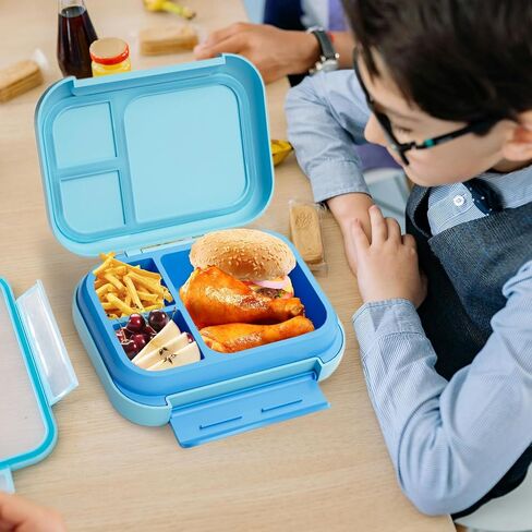 Prints Leak-Proof XL Lunch Box - Reusable 3-Compartment Containers Bento Box for meal Prepping;5-Cup Capacity for Adults & Ages 8+, BPA-Free, Dishwasher Safe (Yellow - Trucks) in Saudi Arabia