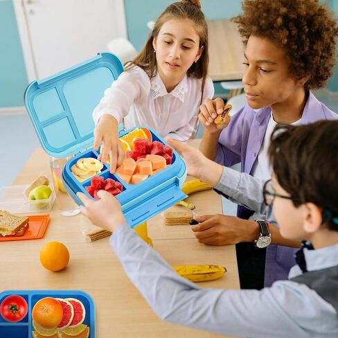 Prints Leak-Proof XL Lunch Box - Reusable 3-Compartment Containers Bento Box for meal Prepping;5-Cup Capacity for Adults & Ages 8+, BPA-Free, Dishwasher Safe (Yellow - Trucks) in Saudi Arabia