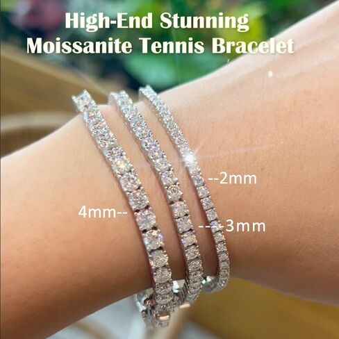 سوار تنس مويسانيت للنساء الرجال البيض/الذهب الأصفر المطلي S925 Sterling Silver D Color VVS1 Round Cut Bracelets 2/3/4mm 6-8inch مع شهادة in Kuwait
