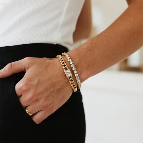 سوار تنس مويسانيت للنساء الرجال البيض/الذهب الأصفر المطلي S925 Sterling Silver D Color VVS1 Round Cut Bracelets 2/3/4mm 6-8inch مع شهادة in Kuwait