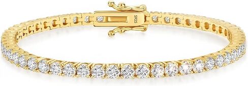 سوار تنس مويسانيت للنساء الرجال البيض/الذهب الأصفر المطلي S925 Sterling Silver D Color VVS1 Round Cut Bracelets 2/3/4mm 6-8inch مع شهادة in Kuwait