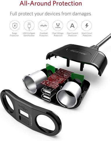BESTEK Cigarette Lighter Splitter Adapter - 150W Car Charger Adapter with 2-Socket Dual 12v Splitter 2.4A USB DC Cigarette Outlet and PD30W Car Charger Super Fast Charger in Saudi Arabia