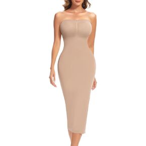 ملابس داخلية سهلة الارتداء للنساء للتحكم في البطن، فساتين ضيقة كاملة الانزلاق بحزام سباغيتي بفتحة خلفية ورقبة مربعة، فستان طويل in Kuwait