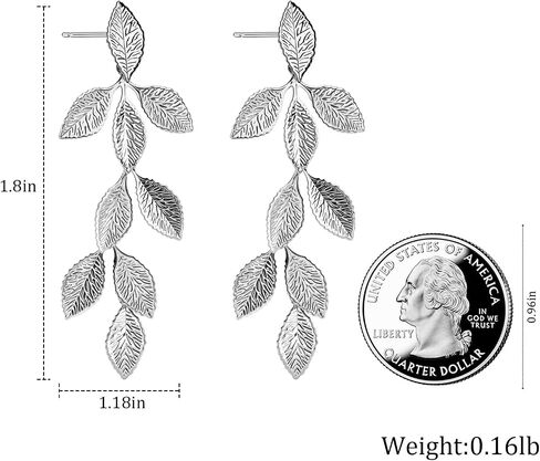 Rose Gold Long Leaf Stud Earrings Leaf Drop Dangle Earrings for Women Plant Earrings for Gift in Saudi Arabia