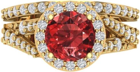 2.32ct Round Cut Natural Garnet 14K Yellow Gold Halo Solitaire W/Accents Engagement Bridal Wedding Ring Band Set in Saudi Arabia