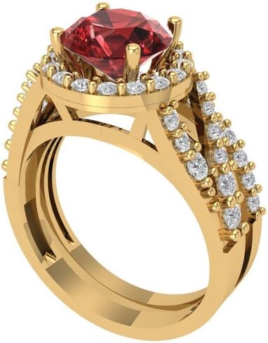 2.32ct Round Cut Natural Garnet 14K Yellow Gold Halo Solitaire W/Accents Engagement Bridal Wedding Ring Band Set in Saudi Arabia