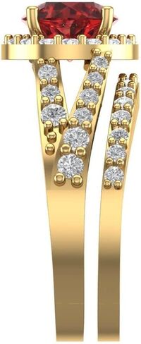 2.32ct Round Cut Natural Garnet 14K Yellow Gold Halo Solitaire W/Accents Engagement Bridal Wedding Ring Band Set in Saudi Arabia