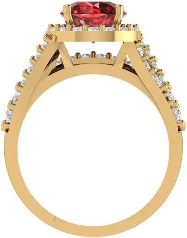 2.32ct Round Cut Natural Garnet 14K Yellow Gold Halo Solitaire W/Accents Engagement Bridal Wedding Ring Band Set in Saudi Arabia