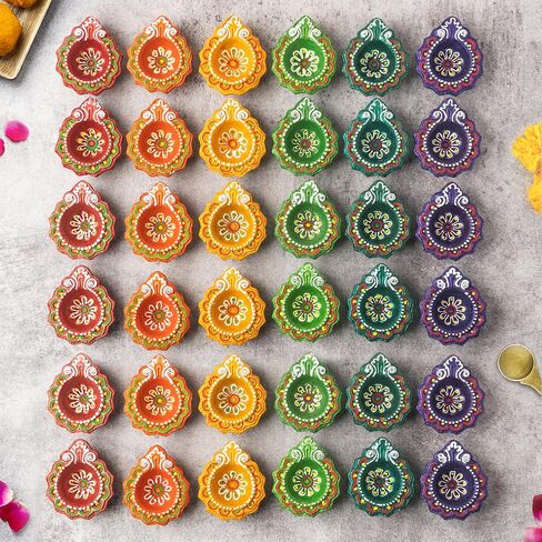 (Pack of 36) Clay Diyas with Cotton Wicks, Diwali Decorations For Home, Mitti Diyas for Pooja, Indian Puja Decor For Mandir, Diwali Gifts, Earthen Lamp for Navratri Dussehra, Party Favors in Kuwait
