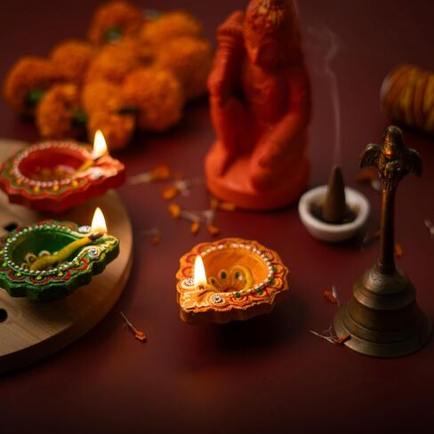 (Pack of 36) Clay Diyas with Cotton Wicks, Diwali Decorations For Home, Mitti Diyas for Pooja, Indian Puja Decor For Mandir, Diwali Gifts, Earthen Lamp for Navratri Dussehra, Party Favors in Kuwait