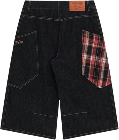 Aelfric Eden Plaid Pocket Longline Jorts Baggy Jean Short streetwear فضفاضة شورتات الدنيم غير الرسمية ساق واسعة للجنسين in Saudi Arabia