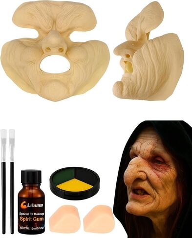 Libima Halloween Witch Mask للبالغين Witch Latex Face Stringtics Kit Old Lady Lady Mask Assume مع طلاء الوجه ولثة الروح للكرنفال Cosquerade Cosplay Party in Saudi Arabia