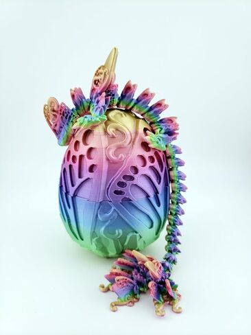 3D Printed Articulated Silk Candy Rainbow Butterfly Dragon, Home/Office/Desktop Decor, Flexible Sensory Toy, Unique Gift, Insect Lover Gift. (9.5 Inch Dragon with Scale Egg) in Kuwait