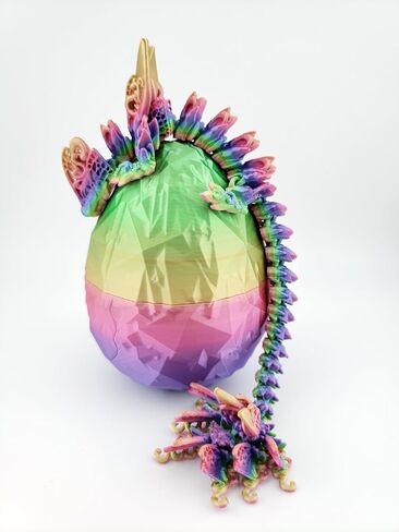 3D Printed Articulated Silk Candy Rainbow Butterfly Dragon, Home/Office/Desktop Decor, Flexible Sensory Toy, Unique Gift, Insect Lover Gift. (9.5 Inch Dragon with Scale Egg) in Kuwait