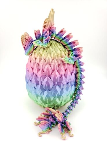 3D Printed Articulated Silk Candy Rainbow Butterfly Dragon, Home/Office/Desktop Decor, Flexible Sensory Toy, Unique Gift, Insect Lover Gift. (9.5 Inch Dragon with Scale Egg) in Kuwait