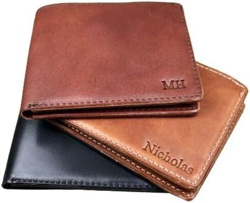 Leather Bifold Wallet with Personalization | Mens Leather Bifold Wallet | Women's Wallet | 3rd Anniversary Leather Gift | Gift or husband | Handmade Leather Wallet in Saudi Arabia