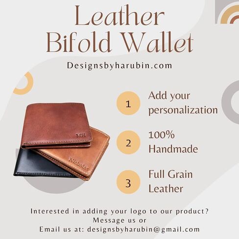 Leather Bifold Wallet with Personalization | Mens Leather Bifold Wallet | Women's Wallet | 3rd Anniversary Leather Gift | Gift or husband | Handmade Leather Wallet in Saudi Arabia