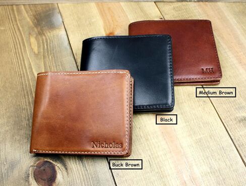 Leather Bifold Wallet with Personalization | Mens Leather Bifold Wallet | Women's Wallet | 3rd Anniversary Leather Gift | Gift or husband | Handmade Leather Wallet in Saudi Arabia
