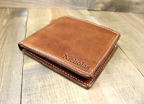 Leather Bifold Wallet with Personalization | Mens Leather Bifold Wallet | Women's Wallet | 3rd Anniversary Leather Gift | Gift or husband | Handmade Leather Wallet in Saudi Arabia