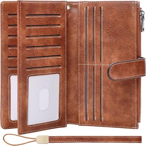 Womens Wallet RFID حظر حامل بطاقة ائتمان كبيرة السعة الطويلة للمحافظات الطويلة للنساء مع نافذة معرف الجيب المعصم in Kuwait