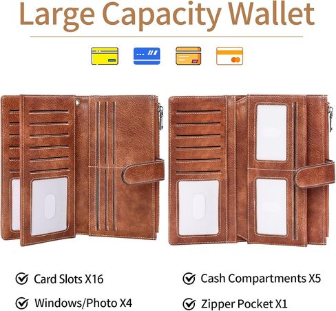 Womens Wallet RFID حظر حامل بطاقة ائتمان كبيرة السعة الطويلة للمحافظات الطويلة للنساء مع نافذة معرف الجيب المعصم in Kuwait