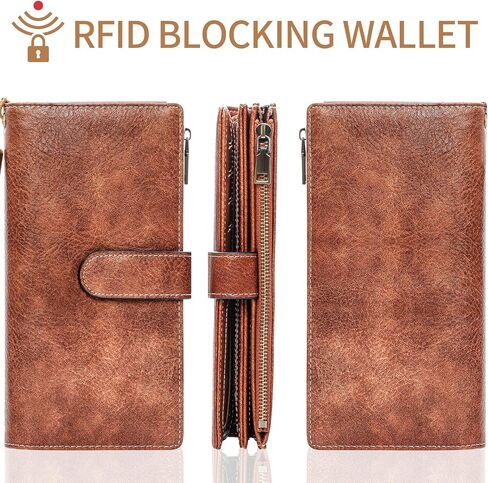 Womens Wallet RFID حظر حامل بطاقة ائتمان كبيرة السعة الطويلة للمحافظات الطويلة للنساء مع نافذة معرف الجيب المعصم in Kuwait