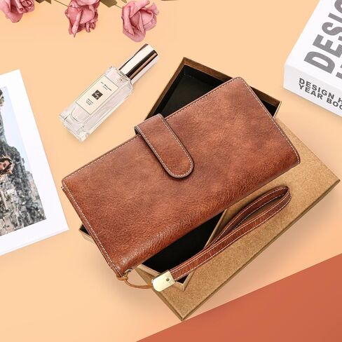 Womens Wallet RFID حظر حامل بطاقة ائتمان كبيرة السعة الطويلة للمحافظات الطويلة للنساء مع نافذة معرف الجيب المعصم in Kuwait