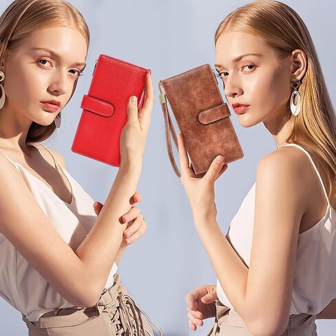 Womens Wallet RFID حظر حامل بطاقة ائتمان كبيرة السعة الطويلة للمحافظات الطويلة للنساء مع نافذة معرف الجيب المعصم in Kuwait