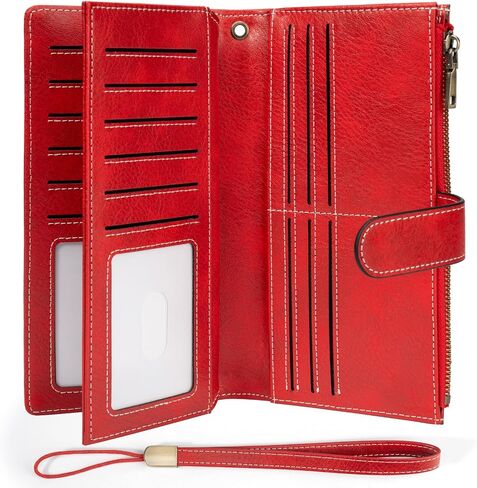 Womens Wallet RFID حظر حامل بطاقة ائتمان كبيرة السعة الطويلة للمحافظات الطويلة للنساء مع نافذة معرف الجيب المعصم in Kuwait