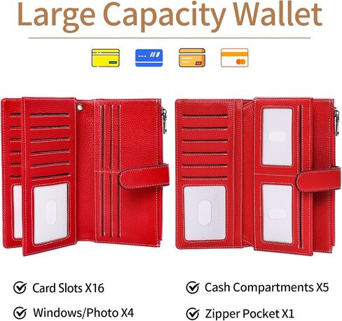 Womens Wallet RFID Blocking Large Capacity Credit Card Holder Long Purses for Women with Wristlet Pocket ID Window in Saudi Arabia