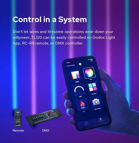 GODOX TL60 RGB Tube Light,CRI 96 TLCI 98,Color Temper 2700K~6500K,100% Brightness (LUX),39 FX Effects,2.4G Wireless,Support APP Control/DMX Control (4PCS) in Kuwait